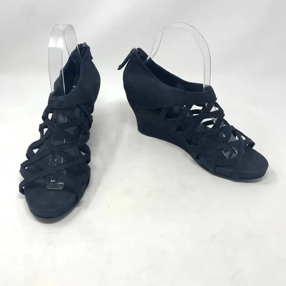 Eileen Fisher Caged Lattice Wedge Sandals Black