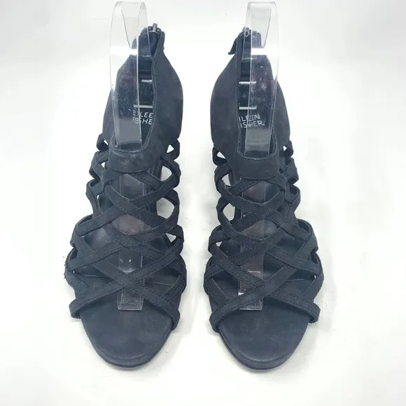 Eileen Fisher Caged Lattice Wedge Sandals Black