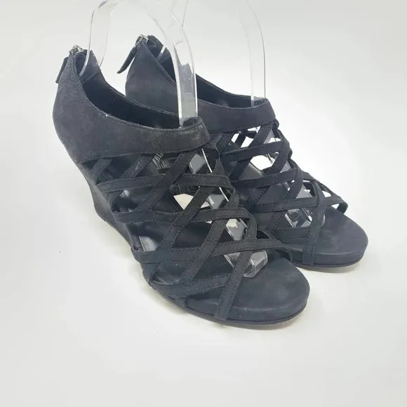 Eileen Fisher Caged Lattice Wedge Sandals Black