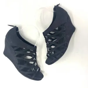 Eileen Fisher Caged Lattice Wedge Sandals Black