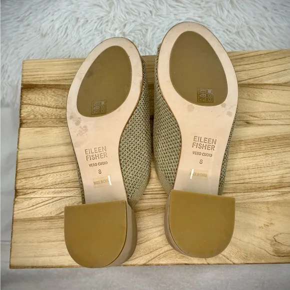 Eileen Fisher Fave Stretch Gold Shimmer Fabric Block Heel Sandals