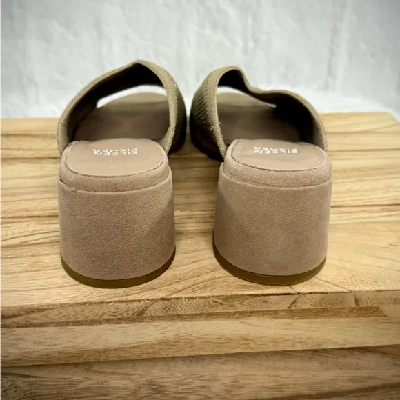 Eileen Fisher Fave Stretch Gold Shimmer Fabric Block Heel Sandals