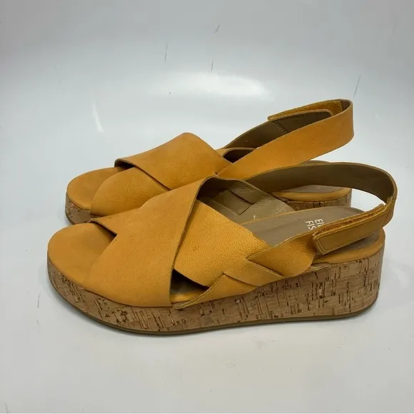 Eileen Fisher golden Nubuck Timor cork wedge Sandals size 6.5