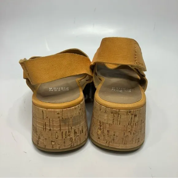 Eileen Fisher golden Nubuck Timor cork wedge Sandals size 6.5