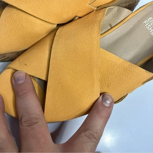 Eileen Fisher golden Nubuck Timor cork wedge Sandals size 6.5