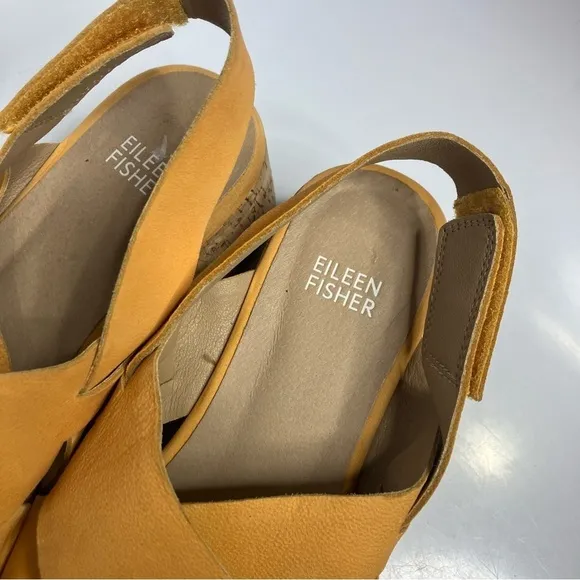 Eileen Fisher golden Nubuck Timor cork wedge Sandals size 6.5