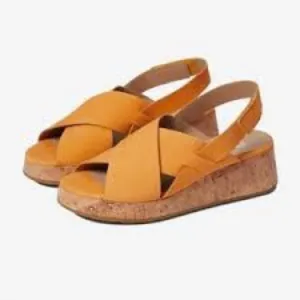 Eileen Fisher golden Nubuck Timor cork wedge Sandals size 6.5
