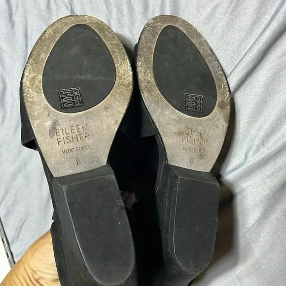 Eileen Fisher Iris Black Suede Heels Sandals Cutout Open Toe