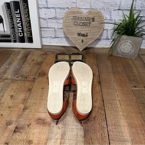 Eileen Fisher Kerby Block Heel Sandal Orange Nubuck Strap Zip US 8 MSRP $195