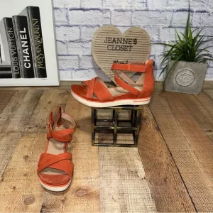 Eileen Fisher Kerby Block Heel Sandal Orange Nubuck Strap Zip US 8 MSRP $195