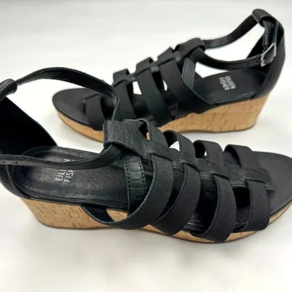 Eileen Fisher Leather Gladiator Wedge Sandals‎ Women 9 NWOB Fisherman Platform