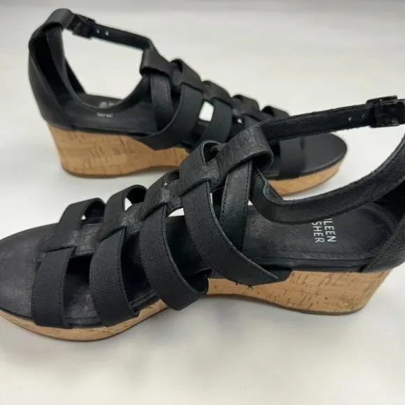 Eileen Fisher Leather Gladiator Wedge Sandals‎ Women 9 NWOB Fisherman Platform