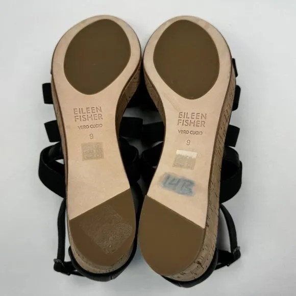 Eileen Fisher Leather Gladiator Wedge Sandals‎ Women 9 NWOB Fisherman Platform