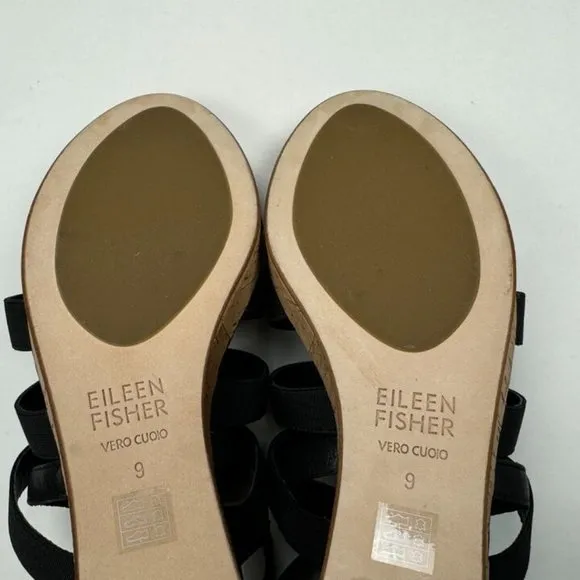 Eileen Fisher Leather Gladiator Wedge Sandals‎ Women 9 NWOB Fisherman Platform