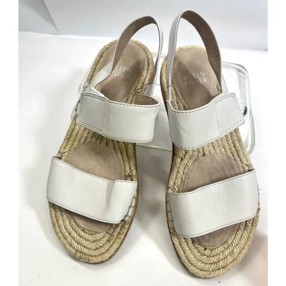 Eileen Fisher Max Espadrille Flat Sandals Size 6 US Open Toe Leather Neutral