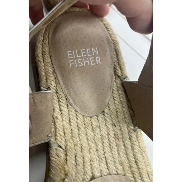 Eileen Fisher Max Espadrille Flat Sandals Size 6 US Open Toe Leather Neutral