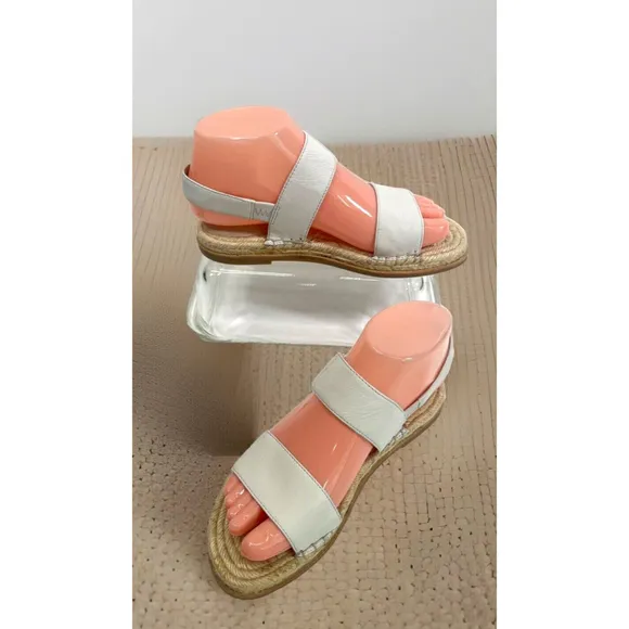 Eileen Fisher Max Espadrille Flat Sandals Size 6 US Open Toe Leather Neutral