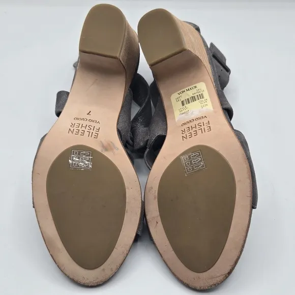 Eileen Fisher Metallic Heeled Block Heel Adjustable Ankle Strap Sandal