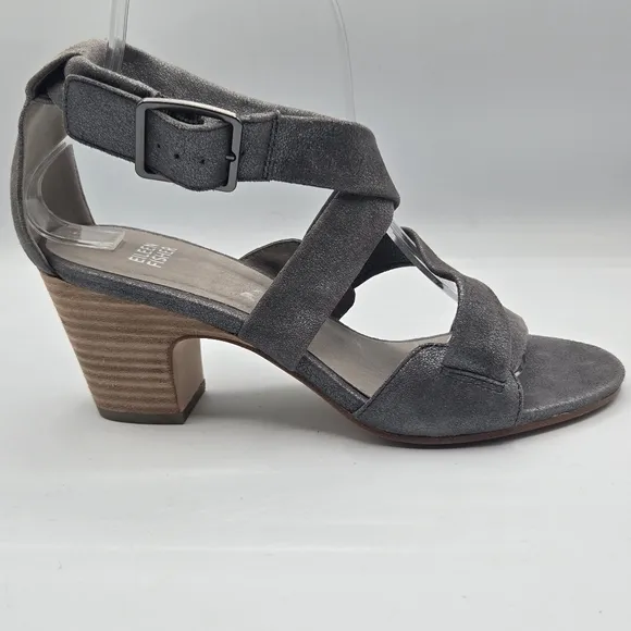 Eileen Fisher Metallic Heeled Block Heel Adjustable Ankle Strap Sandal