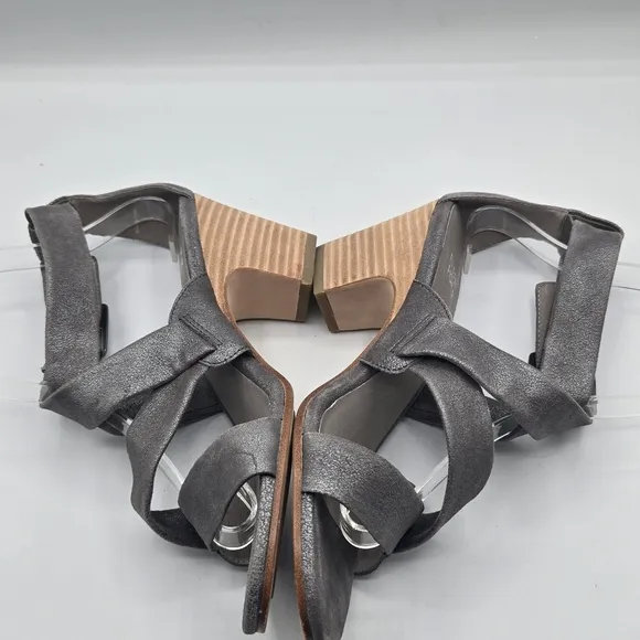 Eileen Fisher Metallic Heeled Block Heel Adjustable Ankle Strap Sandal