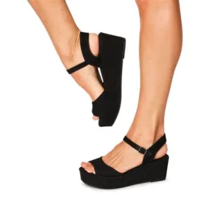 Eileen Fisher Mime Black Tumbled Nubuck Leather Platform Strappy Sandal 11 NEW