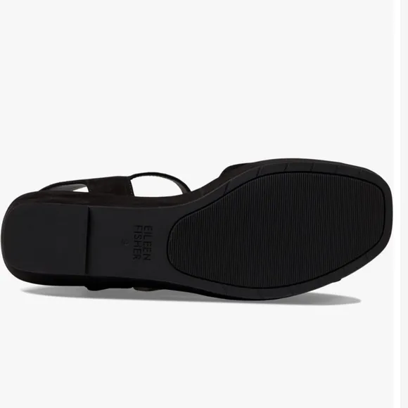 Eileen Fisher Mime Black Tumbled Nubuck Leather Platform Strappy Sandal 11 NEW