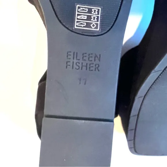 Eileen Fisher Mime Black Tumbled Nubuck Leather Platform Strappy Sandal 11 NEW