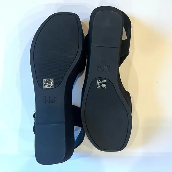 Eileen Fisher Mime Black Tumbled Nubuck Leather Platform Strappy Sandal 11 NEW
