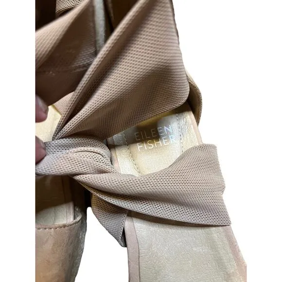 Eileen Fisher platform sandals, tan nubuck leather, espadrille 7.5
