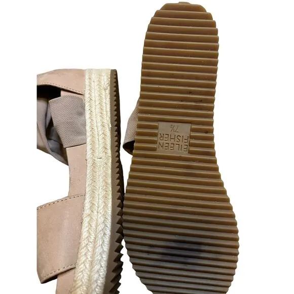 Eileen Fisher platform sandals, tan nubuck leather, espadrille 7.5