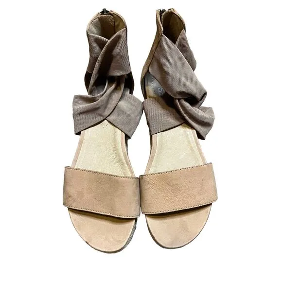 Eileen Fisher platform sandals, tan nubuck leather, espadrille 7.5