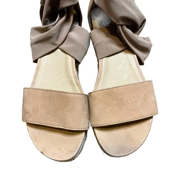 Eileen Fisher platform sandals, tan nubuck leather, espadrille 7.5
