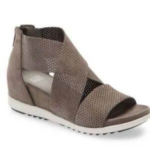 Eileen Fisher Platform Sport Sandals Strappy Perforated Suede Brown Size 6.5