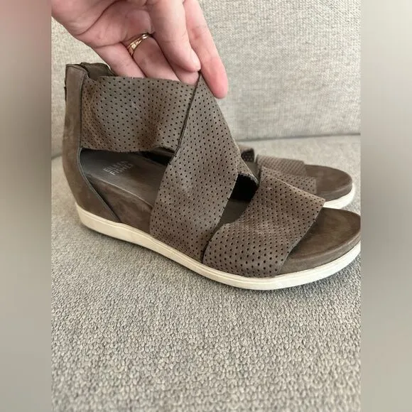 Eileen Fisher Platform Sport Sandals Strappy Perforated Suede Brown Size 6.5