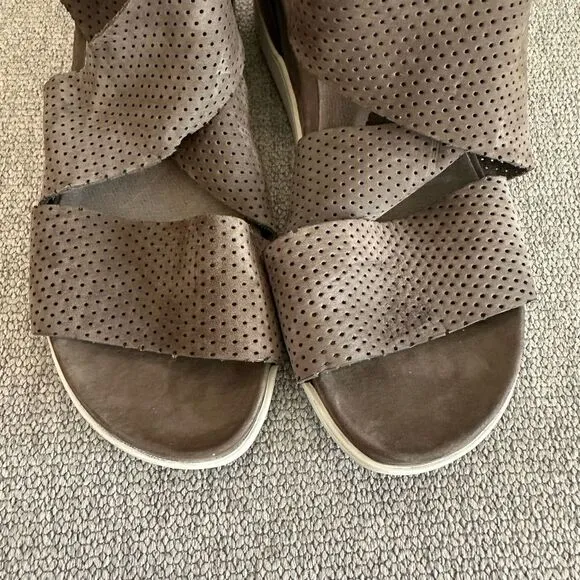Eileen Fisher Platform Sport Sandals Strappy Perforated Suede Brown Size 6.5