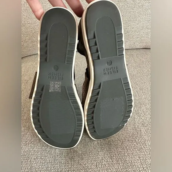 Eileen Fisher Platform Sport Sandals Strappy Perforated Suede Brown Size 6.5