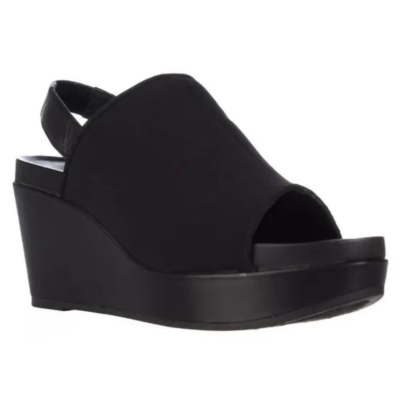 Eileen Fisher Port Wedge Sandals - Black Slingback  Minimalist Comfy Size 8.5