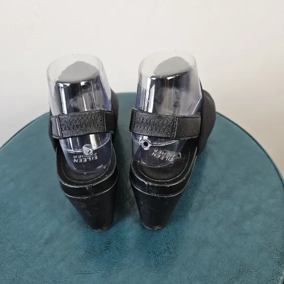 Eileen Fisher Port Wedge Sandals - Black Slingback  Minimalist Comfy Size 8.5