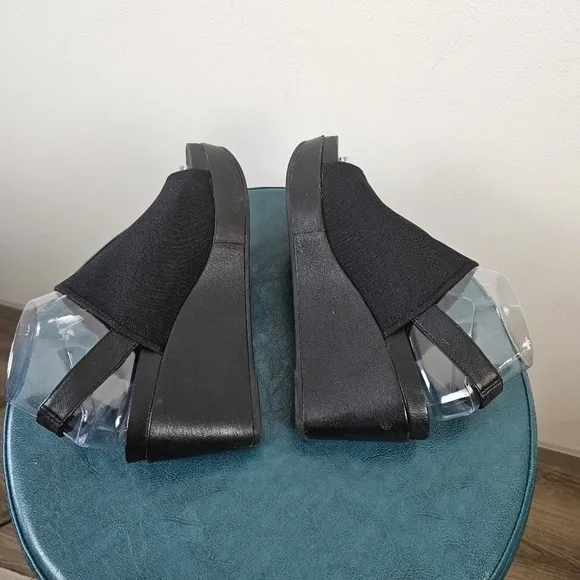 Eileen Fisher Port Wedge Sandals - Black Slingback  Minimalist Comfy Size 8.5