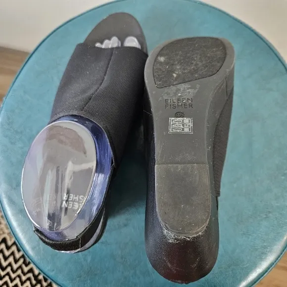 Eileen Fisher Port Wedge Sandals - Black Slingback  Minimalist Comfy Size 8.5