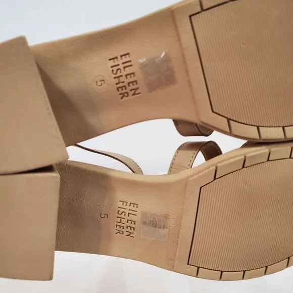 Eileen Fisher Sandals Women's 5 Strappy Noni Khaki Tumbled Leather Tan NEW