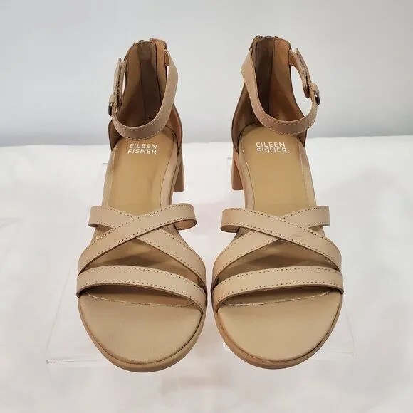 Eileen Fisher Sandals Women's 5 Strappy Noni Khaki Tumbled Leather Tan NEW