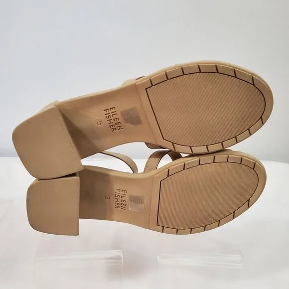 Eileen Fisher Sandals Women's 5 Strappy Noni Khaki Tumbled Leather Tan NEW
