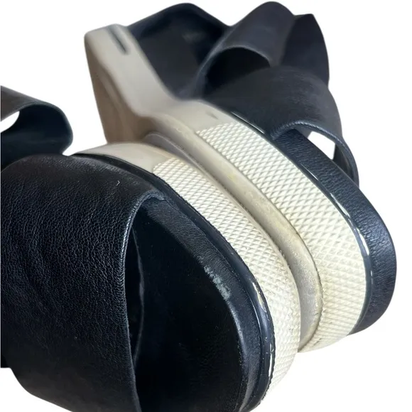 EILEEN FISHER Sport Black Leather Zip Heel Platform Open Toe Sandals