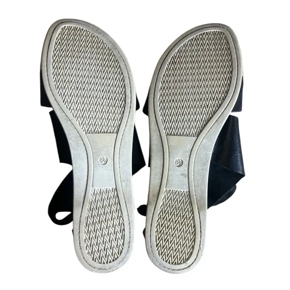 EILEEN FISHER Sport Black Leather Zip Heel Platform Open Toe Sandals
