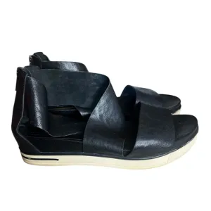 EILEEN FISHER Sport Black Leather Zip Heel Platform Open Toe Sandals