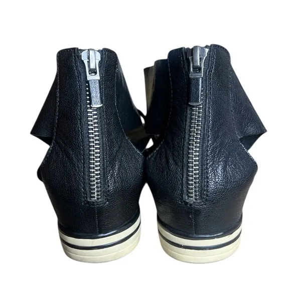 EILEEN FISHER Sport Black Leather Zip Heel Platform Open Toe Sandals