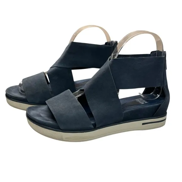 Eileen Fisher Sport Blue Suede Cross Strap Platform Sandals Women's Size 7.5