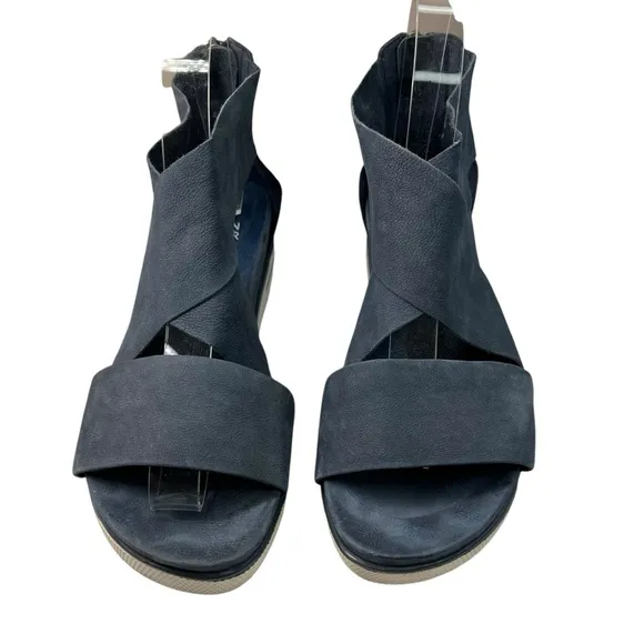 Eileen Fisher Sport Blue Suede Cross Strap Platform Sandals Women's Size 7.5