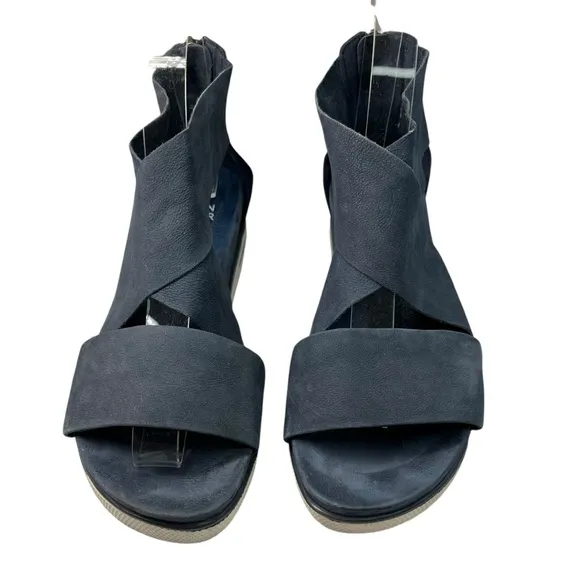 Eileen Fisher Sport Blue Suede Cross Strap Platform Sandals Women's Size 7.5